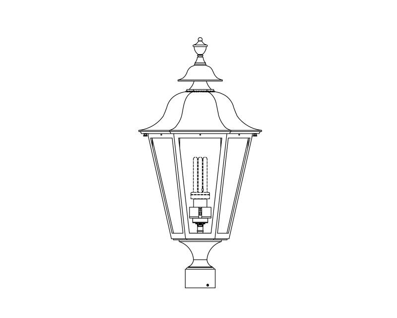 Manor, Medium Fluorescent, aluminum, Post Mount, opal acrylic, (1) 42W CFL, 120V